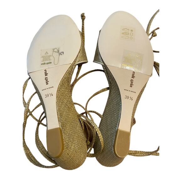 Cult Gaia Mirai Ankle Wrap Wedge Sandals Leather Straw Natural Beige Size 39.5 - Picture 10 of 14